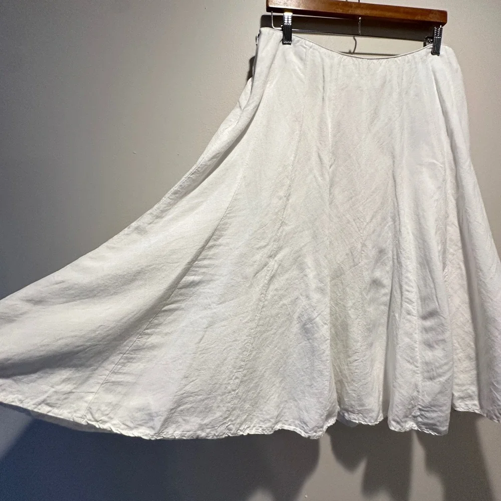Appraisal Linen Blend Skirt Womens 14 White‎ A-Line Midi Coastal Chic Vacation